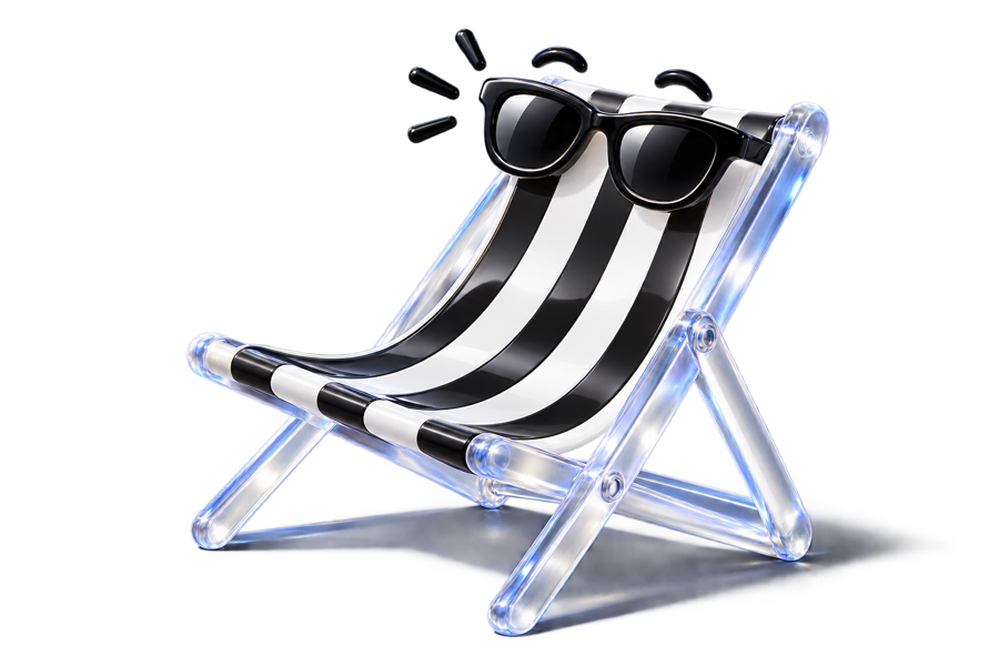 Silla de playa con gafas de sol, la mascota de Out of Office